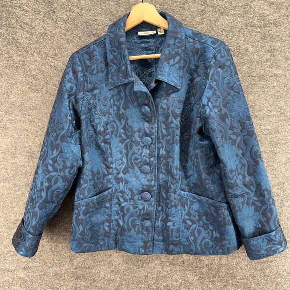 Croft & Barrow Jacket Women M Medium Blue Floral Button Long Sleeve Collared - Picture 1 of 7